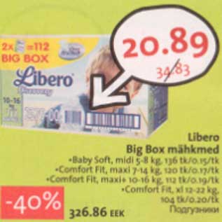 Allahindlus - Libero Big Box mähkmed