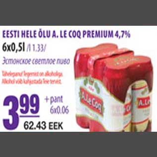 Allahindlus - Eesti hele õlu A.Le Coq Premium