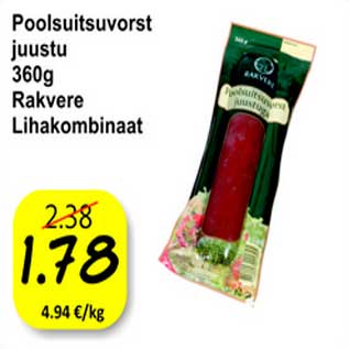 Allahindlus - Poolsuitsuvorst juustu Rakvere Lihakombinaat