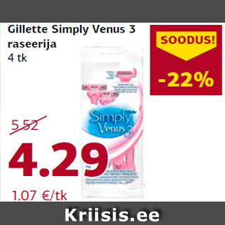 Allahindlus - Gillette Simply Venus 3 raseerija 4 tk