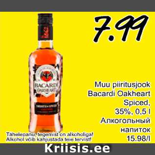 Allahindlus - Muu piiritusjook Bacardi Oakheart Spiced