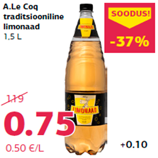 Allahindlus - A.Le Coq traditsiooniline limonaad 1,5 L
