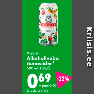 Allahindlus - Hoggys Alkoholivaba õunasiider* 500 ml