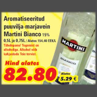 Allahindlus - Aromatiseeritud puuvilja-marjavein Martini Bianco