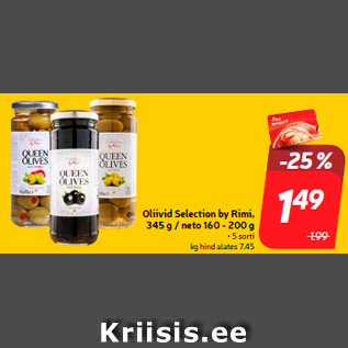 Скидка - Выбор оливок от Rimi, 345 г / нетто 160 - 200 г