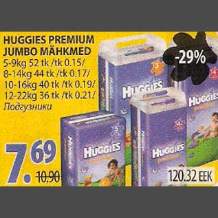 Allahindlus - Huggies Premium Jumbo mähkmed