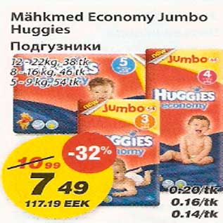 Allahindlus - Mähkmed Economy Jumbo Huggies