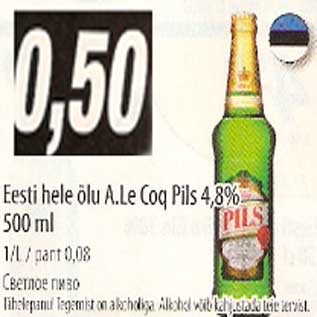 Allahindlus - Eesti hele õlu A.Le Coq Pils