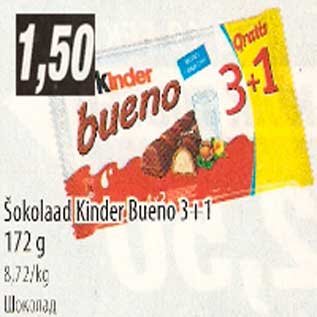 Allahindlus - Šokolaad Kinder Bueno 3+1