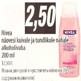 Allahindlus - Nivea näovesi kuivale ja tundlikule nahale alkoholivaba