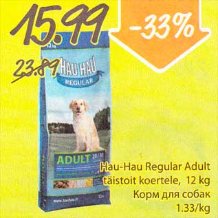 Allahindlus - Hau-Hau Regular Adult täistoit koertele, 12 kg