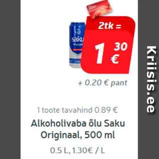 Allahindlus - Alkoholivaba õlu Saku Originaal, 500 ml