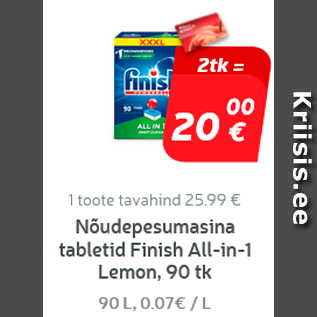 Allahindlus - Nõudepesumasina tabletid Finish All-in-1 Lemon, 90 tk**