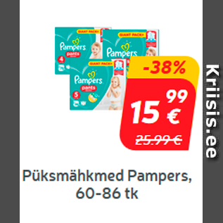 Allahindlus - Püksmähkmed Pampers, 60-86 tk