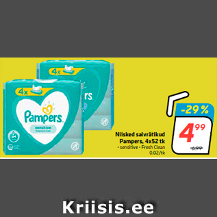 Allahindlus - Niisked salvrätikud Pampers, 4x52 tk