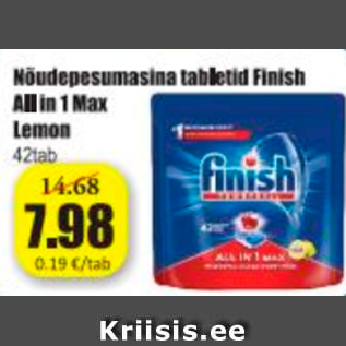 Allahindlus - Nõudepesumasina tabletid Finish All in 1 Max Lemon 42 tab