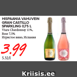 Allahindlus - HISPAANIA VAHUVEIN GRAN CASTILLO SPARKLING 0,75 L