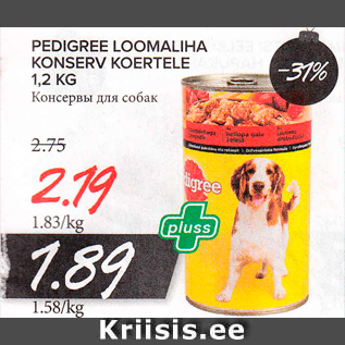 Allahindlus - PEDIGREE LOOMALIHA KONSERV KOERTELE 1,2 KG