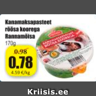 Allahindlus - Kanamaksapasteet röösa koorega Rannamõisa 170 g