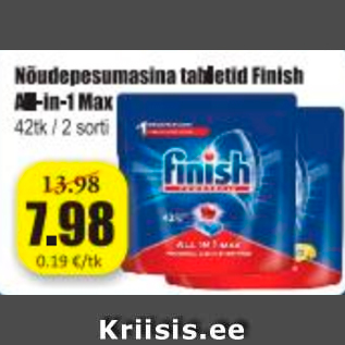 Allahindlus - Nõudepesumasina tabletid Finish All-in-1 Max