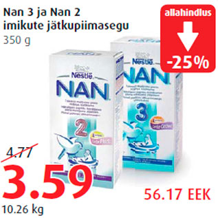 Allahindlus - Nan 3 ja Nan 2 imikute jätkupiimasegu