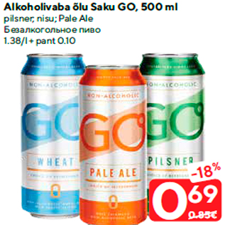Allahindlus - Alkoholivaba õlu Saku GO, 500 ml