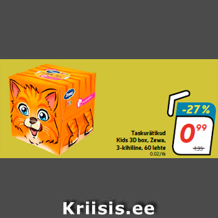 Allahindlus - Taskurätikud Kids 3D box, Zewa, 3-kihiline, 60 lehte