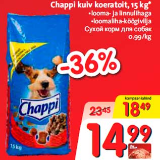 Allahindlus - Chappi kuiv koeratoit, 15 kg*•looma- ja linnulihaga •loomaliha-köögivilja