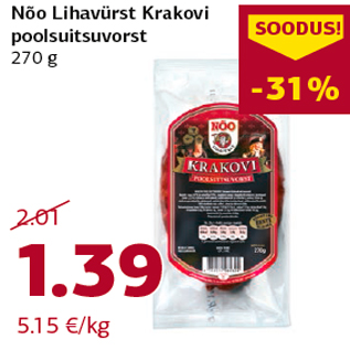 Allahindlus - Nõo Lihavürst Krakovi poolsuitsuvorst 270 g