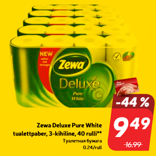 Allahindlus - Zewa Deluxe Pure White tualettpaber, 3-kihiline, 40 rulli**