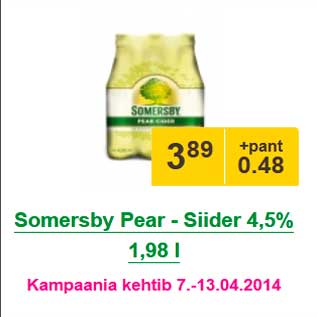 Allahindlus - Somersby Pear - Siider 4,5% 1,98 l