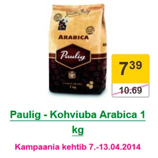 Allahindlus - Paulig - Kohviuba Arabica 1 kg