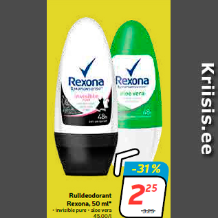 Allahindlus - Rulldeodorant Rexona, 50 ml*