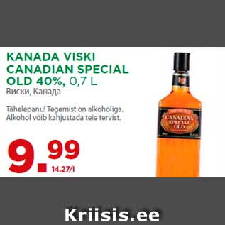 Allahindlus - KANADA VISKI CANADIAN SPECIAL OLD 40%, 0,7 L