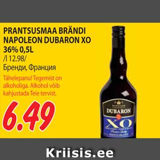 Allahindlus - PRANTSUSMAA BRÄNDI NAPOLEON DUBARON XO 36% 0,5L