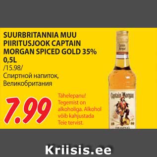 Allahindlus - SUURBRITANNIA MUU PIIRITUSJOOK CAPTAIN MORGAN SPICED GOLD 35% 0,5L