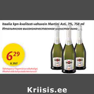 Allahindlus - Itaalia kpn-kvaliteet-vahuvein Martini Asti, 7%,750 ml