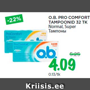 Allahindlus - O.B. PRO COMFORT TAMPOONID 32 TK