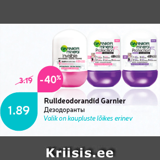 Allahindlus - Rulldeodorandid Garnier