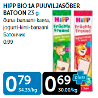 Allahindlus - HIPP BIO 1A PUUVILJASÕBER BATOON 23 G