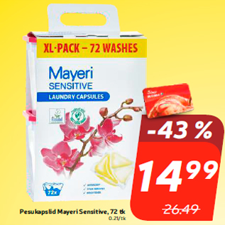 Allahindlus - Pesukapslid Mayeri Sensitive, 72 tk