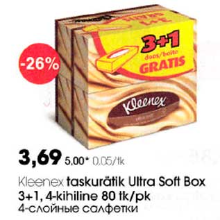 Allahindlus - Klееnех taskurätik Ultra Soft Вох 3+l,4-kihiline 80 tk/pk