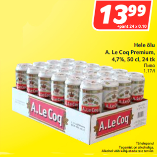 Allahindlus - Hele õlu A. Le Coq Premium