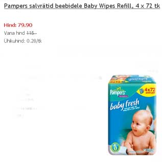 Allahindlus - Pampers salvrätid beebidele Baby Wipes Refill