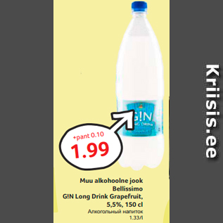 Allahindlus - Muu alkohoolne jook Bellissimo G!N Long Drink Grapefruit