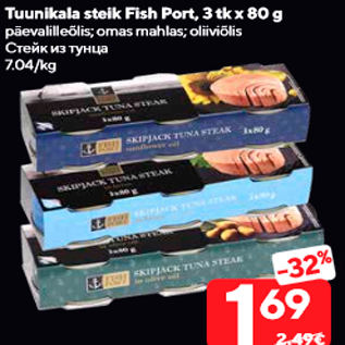 Allahindlus - Tuunikala steik Fish Port, 3 tk x 80