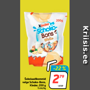 Allahindlus - Šokolaadikommid valge Schoko-Bons, Kinder, 200 g