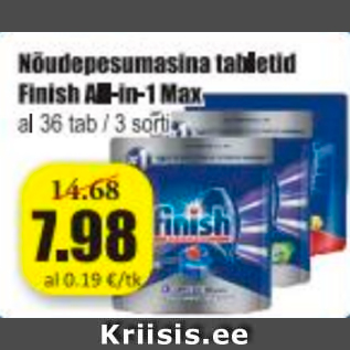 Allahindlus - Nõudepesumasina tabletid Finish All-in-1 Max