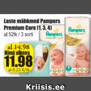 Allahindlus - Laste mähkmed Pampers Premium Care (1, 3, 4)