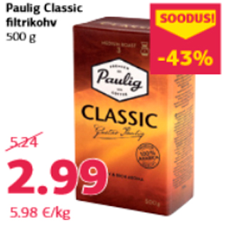 Allahindlus - Paulig Classic filtrikohv 500 g